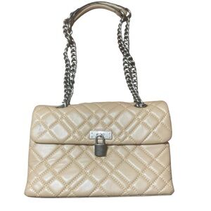 Kurt Geiger London Light Tan Quilted Leather Lock Convertible Shoulder Bag